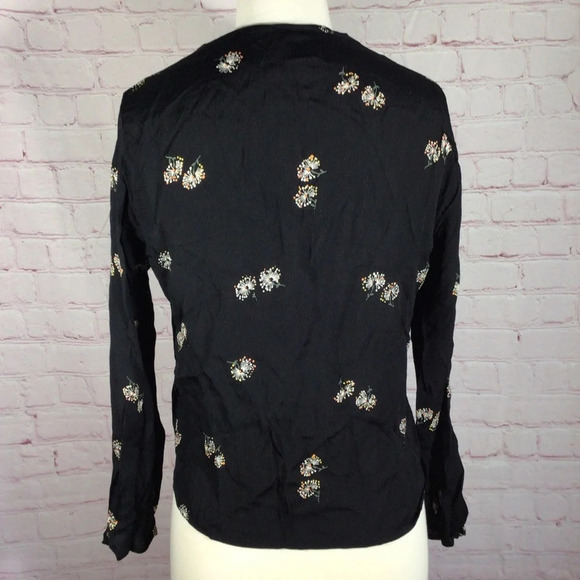 Reformation Navy Blue Floral Long Sleeve Tie Front Top - Size XS - Picture 5 of 7